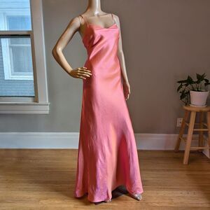 Vintage 90s Y2K De Laru Pink Gown Maxi Slip Dress Iridescent Prom Formal Size 9